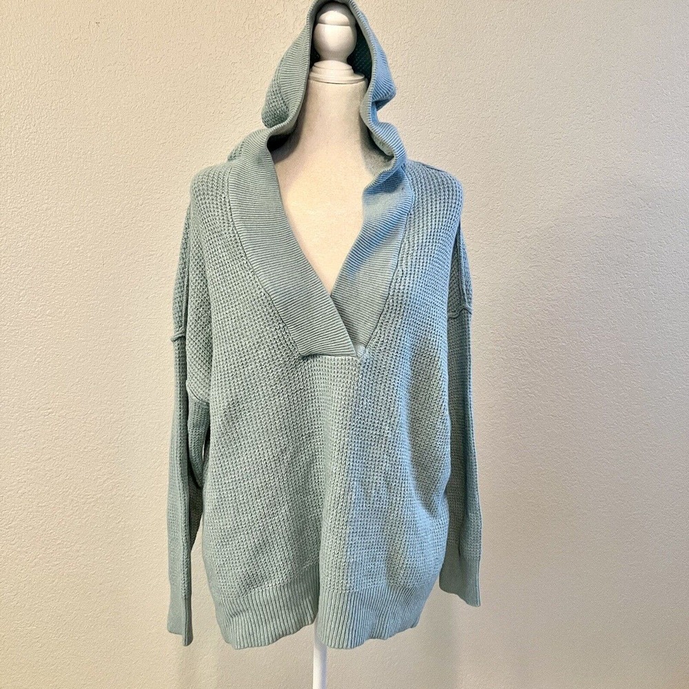Offline By Aerie Hoodie Sz Small Sage Green Waffle Knit Dolman Sleeve Comfy Fit